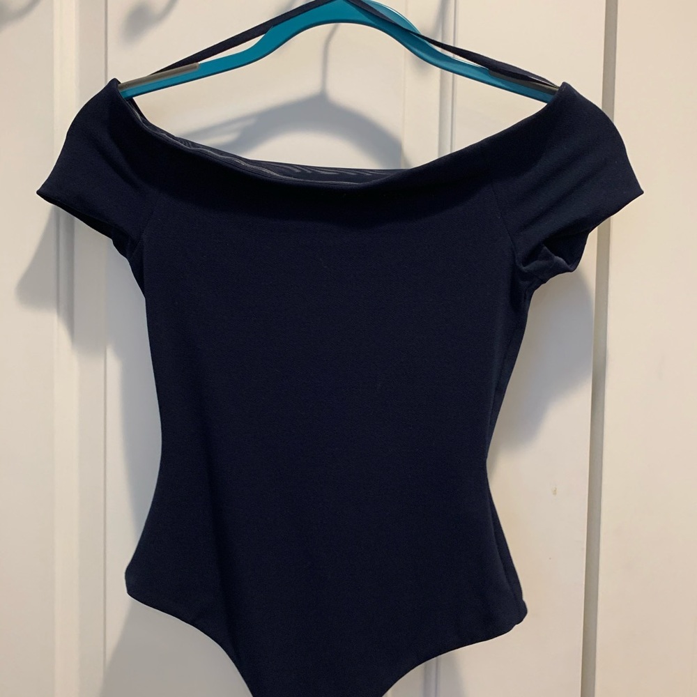 Alice and Olivia navy off the shoulder bodysuit